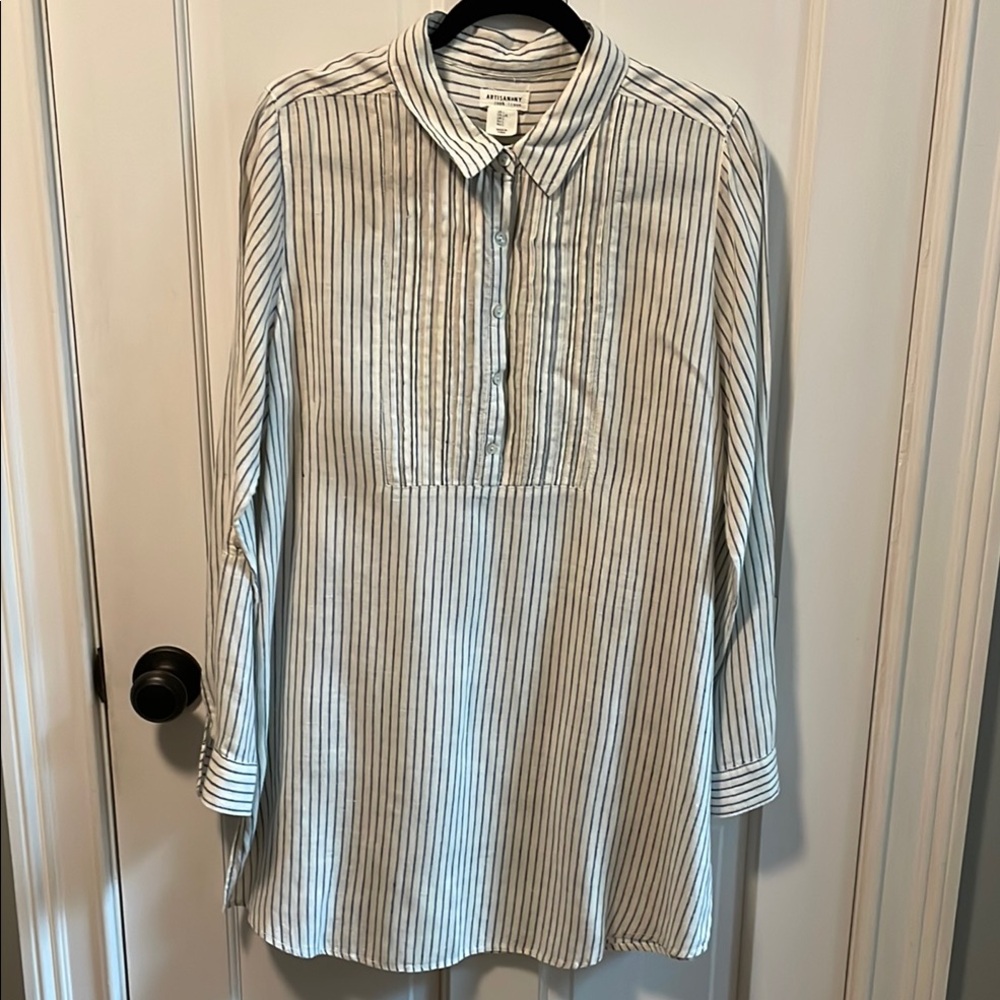 Striped Linen Button-Down Shirt/tunic